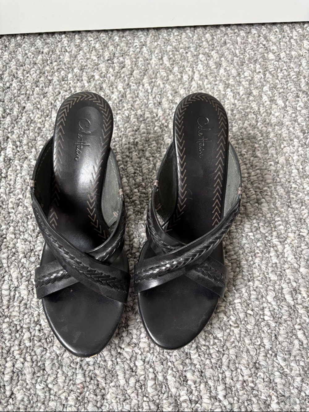 Cole Haan Black Leather Crisscross Mule Sandals